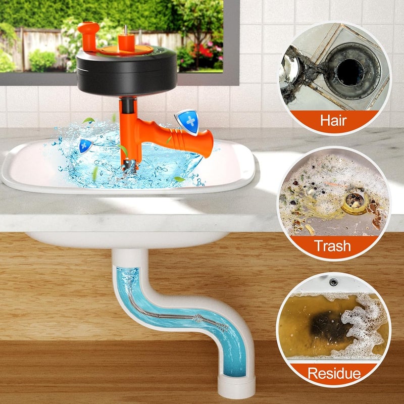 KINGLEV Drain Snake, 25ft Flexible Steel Drain Auger With Drill Adapter, Plumbing Unblocking Hand Auger, Manual Or Powered for Shower & Bathtub Clogs-No auto retract or feed (Orange) - Image 3